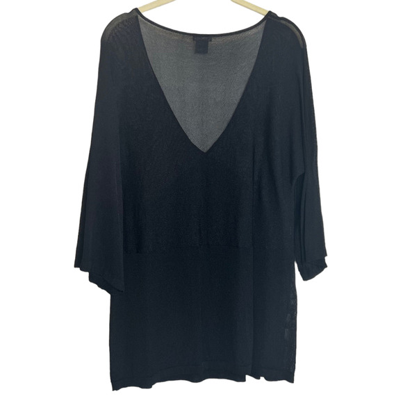 Ann Taylor Womens Lightweight Sweater Medium Black Semi-Sheer V-Neck 3/4 Sleeves - Picture 3 of 5